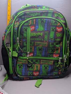 Minecraft Creeper TNT Backpack 16"Green Black School Bag Large Loop Zipper...